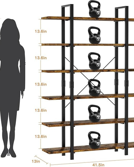 6 Tier Bookshelf, 83 inch Tall Bookcase Industrial Wooden Bookshelves Large Wall Etagere Rustic Vintage Book Shelf with Metal Frame Open Storage Rack for Living Room Home Office - LeafyLoom