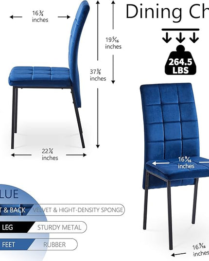 NicBex Velvet Dining Chairs, Upholstered Reception Chairs, High Back Nordic Dining Chair with Metal Legs for Home Kitchen, Living Room, Set of 4, Blue - LeafyLoom
