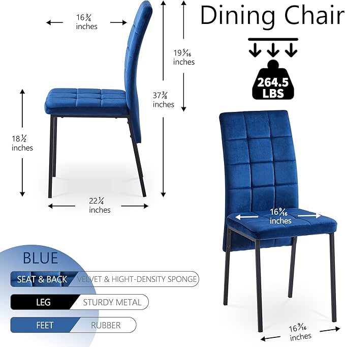 NicBex Velvet Dining Chairs, Upholstered Reception Chairs, High Back Nordic Dining Chair with Metal Legs for Home Kitchen, Living Room, Set of 4, Blue - LeafyLoom