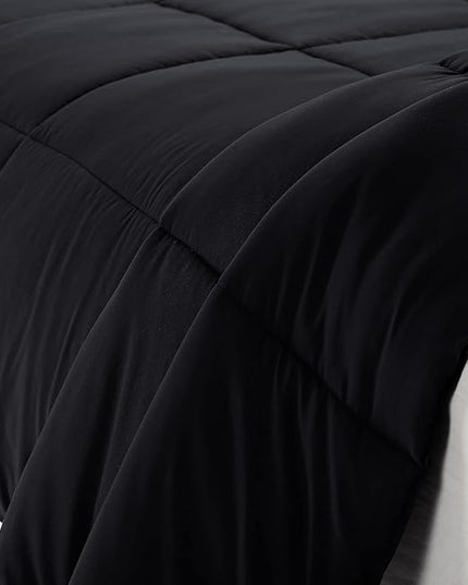 SERTA Simply Clean Ultra Soft Hypoallergenic Solid 3 Piece Comforter Set, Full/Queen, Black - LeafyLoom