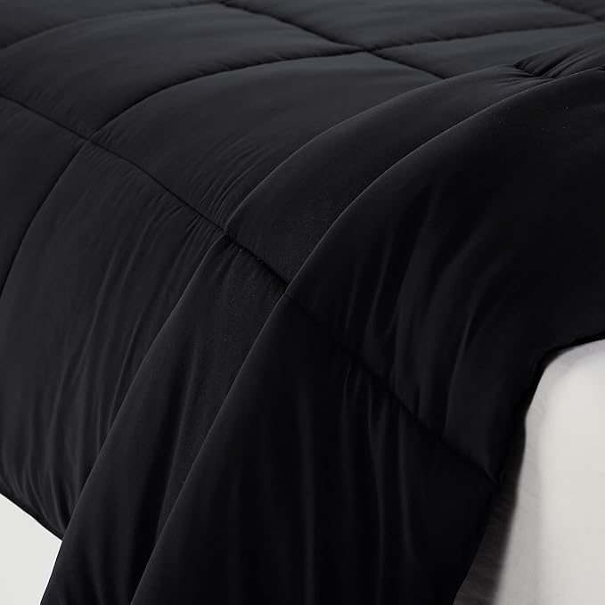 SERTA Simply Clean Ultra Soft Hypoallergenic Solid 3 Piece Comforter Set, Full/Queen, Black - LeafyLoom