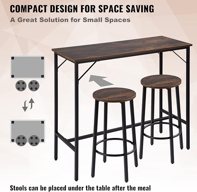 VEVOR Bar Table and Chairs Set 39" Pub Table Set with 2 Bar Stools Kitchen Dining Table and Chairs Set for 2 Iron Frame Counter Height Dining Sets for Home, Kitchen, Living Room - LeafyLoom