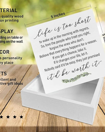 Home Office Desk Wooden Box Sign Decor, Believe that Everything Happens for A Reason, Inspirational Quotes Desk Decor Motivational Desk Decorations for Women Men Student Office Classroom School - LeafyLoom