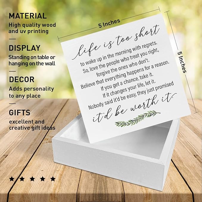 Home Office Desk Wooden Box Sign Decor, Believe that Everything Happens for A Reason, Inspirational Quotes Desk Decor Motivational Desk Decorations for Women Men Student Office Classroom School - LeafyLoom