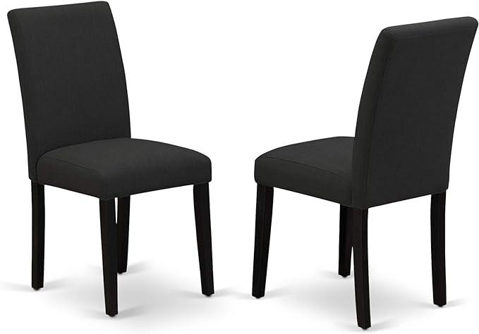 East West Furniture AMAB3-ABK-24 Antique 3 Piece Modern Dining Set Contains a Round Kitchen Table with Pedestal and 2 Black Color Linen Fabric Upholstered Chairs, 36x36 Inch - LeafyLoom