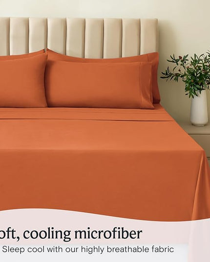 LuxClub 4 PC Sheet Sheets Deep Pockets 18" Eco Friendly Wrinkle Free-Kids-Fitted Sheets Machine Washable Hotel Bedding Silky Soft - Autumn Orange Twin - LeafyLoom