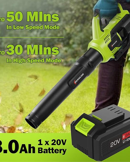 Leaf Blower Cordless, 580CFM/160MPH Electric Leaf Blower with 8.0Ah Battery, Blower with Extension Nozzle, Lightweight Leaf Blowers for Lawn Care, Yard, Garage, Patio & Sidewalk - LeafyLoom