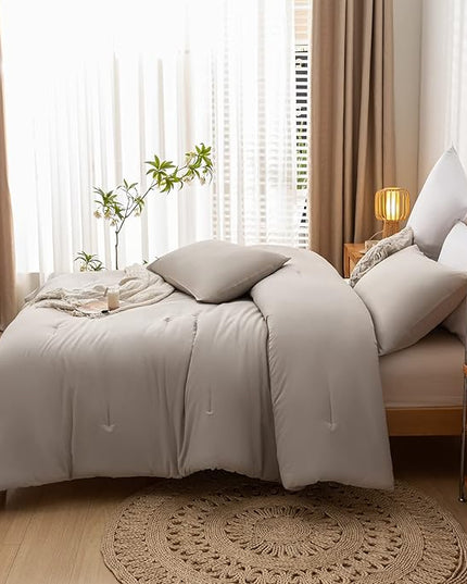 King Comforter Set Tannish Grey Solid Color Lightweight Bedding Comforter Sets 3pcs (1 Comforter, 2 Pillowcases) Soft Microfiber Down Alternative Comforter for All Season - LeafyLoom