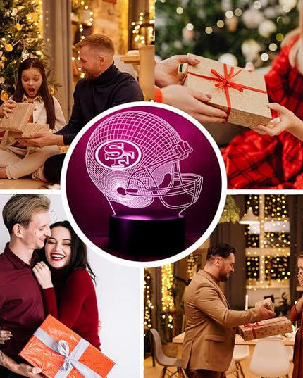 chenshiyan American Rugby Competition Football Helmet Shape 3D Optical Illusion LED Bedroom Decor Sleep Table Lamp with Remote 7 Colors Night Light Birthday Xmas Gifts for Kids SF Fans, Men, Women - LeafyLoom