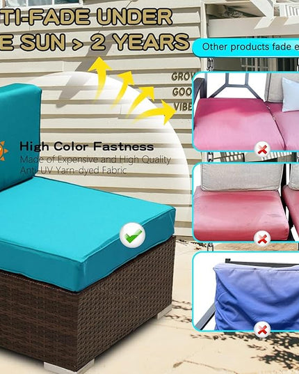 ClawsCover 11Pack Outdoor Seat and Back Cushions Replacement Covers Fit for 5-Seater 6Pieces Wicker Rattan Patio Furniture Conversation Set Sectional Couch Chairs,Turquoise-Included Cover Only - LeafyLoom
