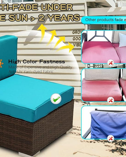ClawsCover 14Pack Outdoor Seat and Back Cushions Replacement Covers Fit for 7Pieces 6-Seater Wicker Rattan Patio Furniture Set Sectional Couch Chair,Turquoise-Include Cover Only (Small) - LeafyLoom