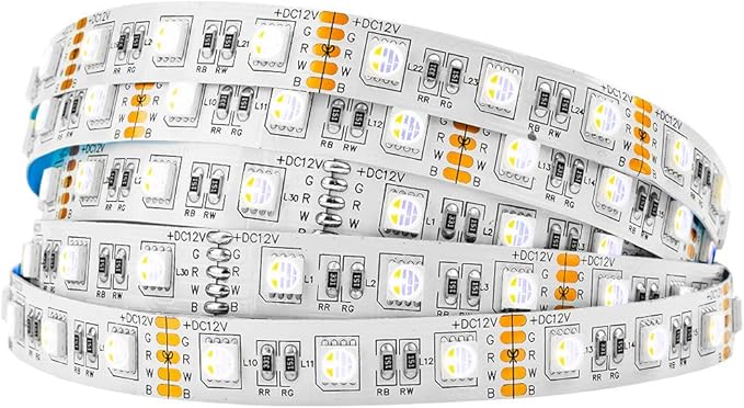 BTF-LIGHTING 5050 RGBW RGB+Warm White(2700K-3000K) 4 Colors in 1 LED Tape Light DC12V 5m 16.4ft 60LED/m Multi-Colored IP30 White 12mm PCB for Bedroom Kitchen Home Decoration(No Adapter or Controller) BTF-LIGHTING