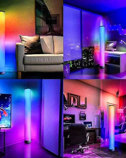 RGB Floor Lamp 2 Pack, Color Changing Corner Lamps Music Sync with Remote & Smart App Control, Modern LED Floor Lamps 1600 Million Dimmable, 200+ Scene Modes Standing Lamp for Bedroom/Living Room - LeafyLoom