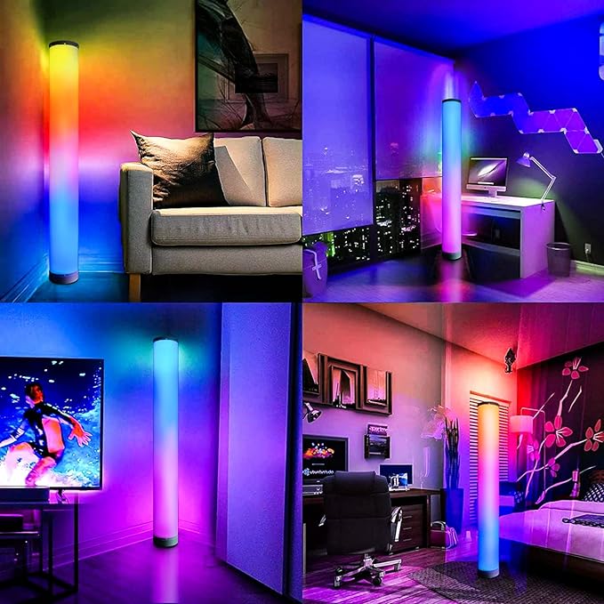 RGB Floor Lamp 2 Pack, Color Changing Corner Lamps Music Sync with Remote & Smart App Control, Modern LED Floor Lamps 1600 Million Dimmable, 200+ Scene Modes Standing Lamp for Bedroom/Living Room - LeafyLoom