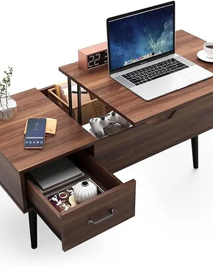 HAIOOU Lift Top Coffee Table, Mid Century Modern Coffee Tables with Drawer for Living Room, Open Storage Shelf, Walnut Cocktail Table TV Stand with Stable Pine Leg Anti-Scratching, Home, Office - LeafyLoom
