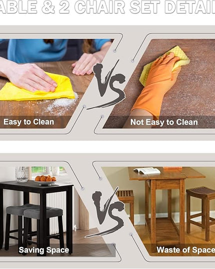 Nathaniel Home 3 Piece Dining Table Set, Counter Height Dining Furniture One Bench and Two Saddle Stools, Compact, Space-Saving Design, Small space, Apartment, Condo, Dorm Rooms (OAK 61219-78) - LeafyLoom