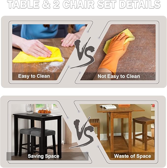 Nathaniel Home 3 Piece Dining Table Set, Counter Height Dining Furniture One Bench and Two Saddle Stools, Compact, Space-Saving Design, Small space, Apartment, Condo, Dorm Rooms (OAK 61219-78) - LeafyLoom