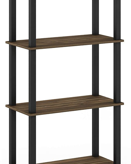 Furinno Turn-N-Tube 4-Tier Multipurpose Shelf Display Rack, Square Tube, Columbia Walnut/Black - LeafyLoom