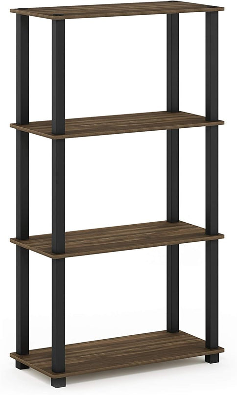 Furinno Turn-N-Tube 4-Tier Multipurpose Shelf Display Rack, Square Tube, Columbia Walnut/Black - LeafyLoom