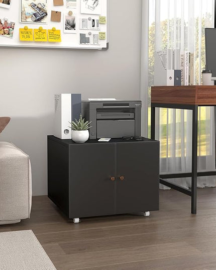 Printer Stands with Storage, Lateral Filing Cabinet for Home Office, Desk Organizers for Home Workspace, Lockable Wheels for Home Office, Scanner, Fax, Computer - LeafyLoom