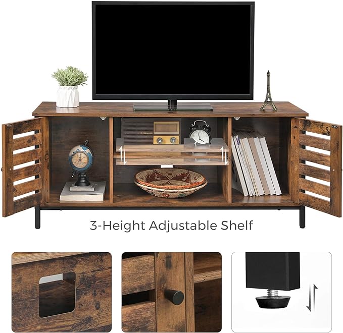 VASAGLE TV Stand for 50 Inches Televisions, Entertainment Center with Storage Shelves, Cabinet with Louvered Doors, 43.3‘’, Rustic Brown - LeafyLoom