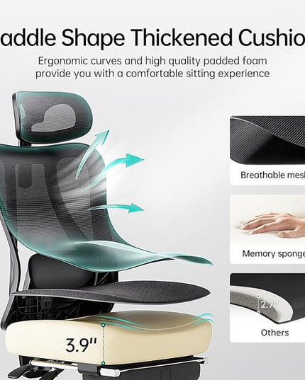Hbada P3 Ergonomic Office Chair with 2D Adjustable Armrest, Office Chair with 2D Adjustable Lumbar Support, Computer Chair with Tilt Function, Desk Chair with Footrest Black - LeafyLoom