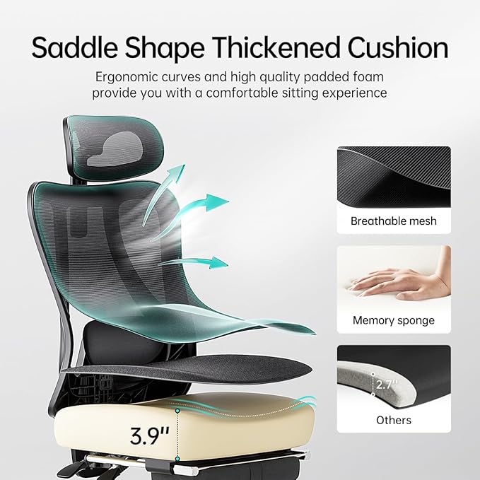 Hbada P3 Ergonomic Office Chair with 2D Adjustable Armrest, Office Chair with 2D Adjustable Lumbar Support, Computer Chair with Tilt Function, Desk Chair with Footrest Black - LeafyLoom