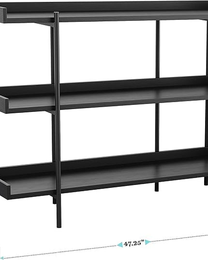 Martha Stewart Emmett 3 Shelf Bookcase with Vertical Metal Frame, Home Office Storage Display Unit, 35"H, Black Wood Grain/Oil Rubbed Bronze - LeafyLoom