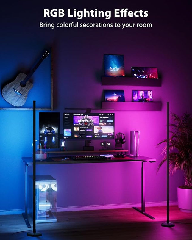 2PCS RGB Floor Lamp, Bluetooth APP and Remote Control 65" Smart Modern Standing Lamp Music Sync 16 Million DIY Colors Changing LED Floor Lamp with Heavy Base - LeafyLoom