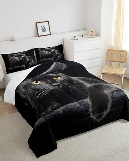 Cat Comforter Bedding Set King for Girls Kids,Black Cat Lying On The Black Sofa Pattern Printed Bedding Set,Black Comforter Set,Pet Animal Comforter Soft Breathable Quilt with 2 Pillowcases - LeafyLoom