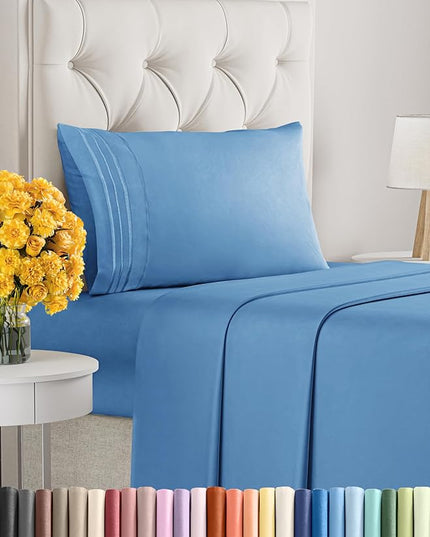 Twin XL Size 3 Piece Sheet Set - Comfy Breathable & Cooling Sheets - Hotel Luxury Bed Sheets for Women & Men - Deep Pockets, Easy-Fit, Soft & Wrinkle Free Sheets - Denim Blue Oeko-Tex Bed Sheet Set - LeafyLoom