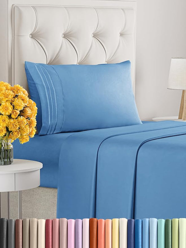 Twin XL Size 3 Piece Sheet Set - Comfy Breathable & Cooling Sheets - Hotel Luxury Bed Sheets for Women & Men - Deep Pockets, Easy-Fit, Soft & Wrinkle Free Sheets - Denim Blue Oeko-Tex Bed Sheet Set - LeafyLoom