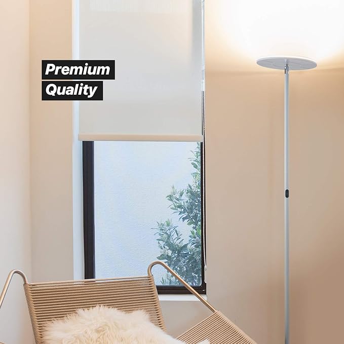 Brightech Sky Flux Dimmable LED Floor Lamp – Super Bright Floor Lamp for Living Room and Offices – Torchiere Standing Lamp with 3 Light Options, Tall Lamp for Bedroom Reading and More - White - LeafyLoom
