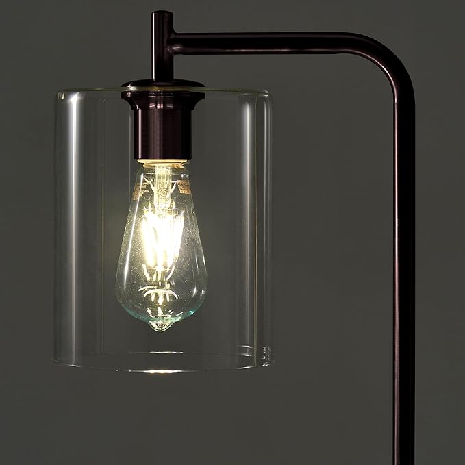 Brightech Elizabeth LED Floor lamp, Tall Lamp with Glass Shade & Edison Bulb, Industrial Lamp for Living Rooms & Offices, Vintage Standing Lamp for Bedroom in Farmhouse or Rustic Style - Bronze - LeafyLoom