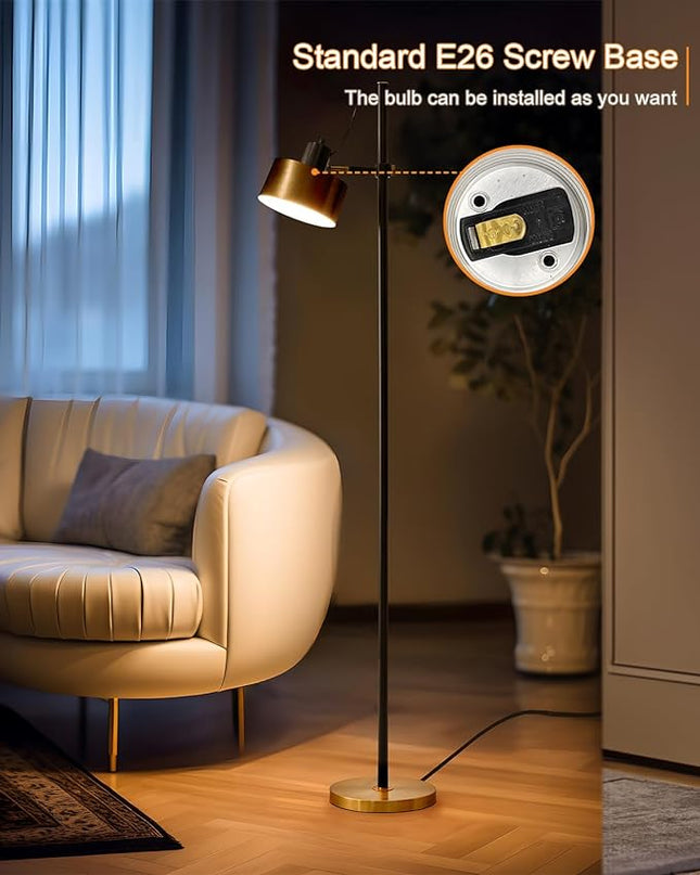 OYEARS Floor Lamp for Living Room Bright Lighting Tall Modern Industrial Vintage Standing Corner Lamps LED Metal Light Office Bedroom Study Gold Black White Matte Accent (1-Light, Gold) - LeafyLoom