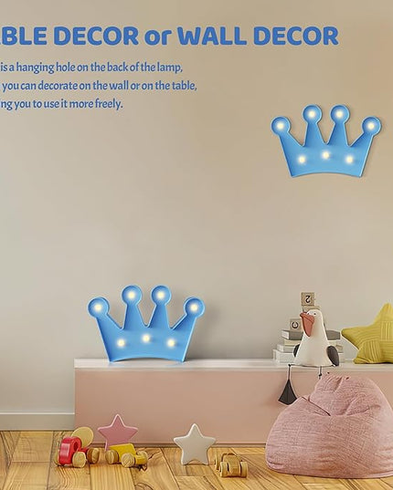 Blue Crown Decor, Princess Decor for Girls Room, Princess Party Decorations, Birthday Decor, Battery Powered Night Light for Girls - LeafyLoom