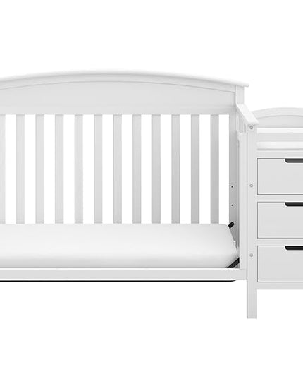Graco Benton 4-in-1 Convertible Crib and Changer (White) – Crib and Changing Table Combo, Includes Water-Resistant Changing Pad, 3 Drawers, Converts to Toddler Bed, Daybed and Full-Size Bed - LeafyLoom