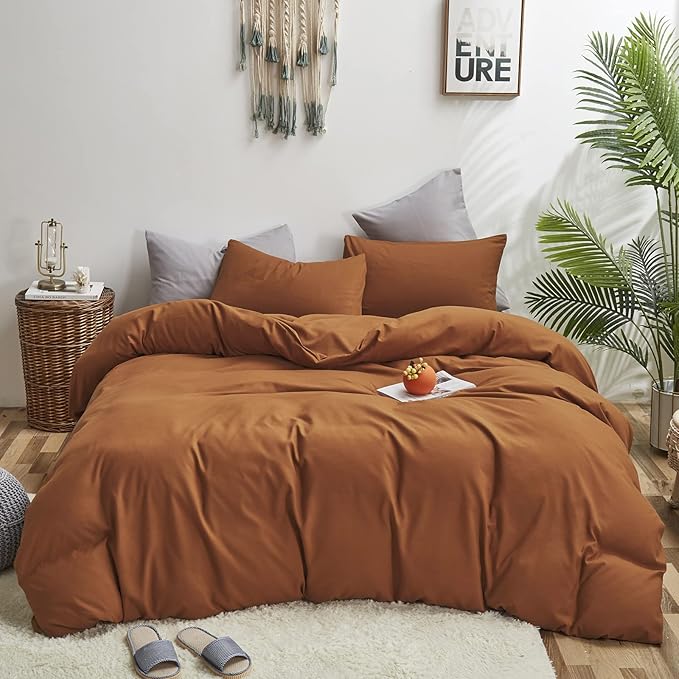 Pumpkin Color Comforter Sets Cinnamon Color Bedding Set King 3 PCs Pumpkin Comforter Sets Women Breathable Soft Burnt Orange Bedroom Collection Solid Rust Color Adults Pumpkin Bedding King - LeafyLoom