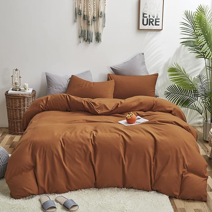 Pumpkin Comforter Queen Pumpkin Color Bedding Set 3 Pieces Cinnamon Comforter Sets 1 Queen Comforter (90x90 inches) with 2 Pillowcases (20x26 inches) - LeafyLoom