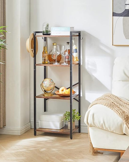 YMYNY Bookcase, 4-Tier Narrow Ladder Bookshelf, Freestanding Shelving Unit, Multifunctional Storage Rack, for Home Office Living Room Bedroom Kitchen, Plant Stand, Rustic Brown, 44*16.9*11.4"UHBC004H - LeafyLoom