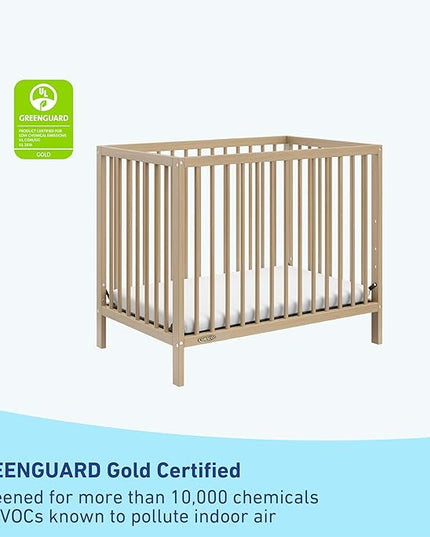 Graco Teddi 4-in-1 Convertible Mini Crib with Bonus Water-Resistant Mattress (Driftwood) – GREENGUARD Gold Certified, 2.75-Inch Mattress Included, Convenient Size, Easy 30-Minute Assembly - LeafyLoom
