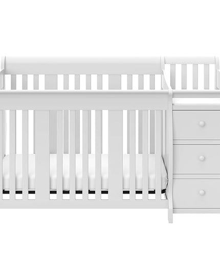Storkcraft Portofino 5-in-1 Convertible Crib and Changer (White) – Changing-Table Combo with Drawer, Converts to Toddler Bed, Daybed Full-Size Storage Drawer - LeafyLoom