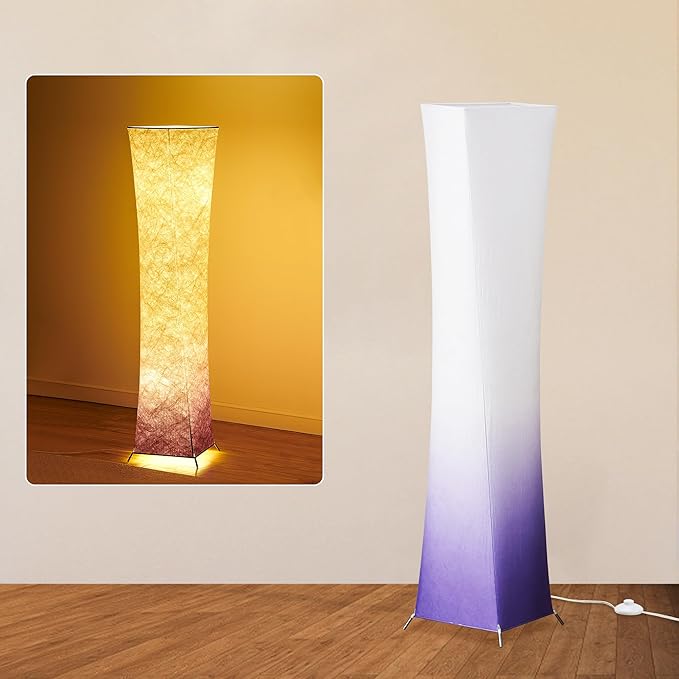chiphy Floor Lamp, 52" Tall Standing Lamp, 3 Levels Adjustable Brightness LED Bulbs, Column Floor Light, Purple Gradient Fabric Lampshade, Home Decor for Living Room, Bedroom, Kids Room - LeafyLoom