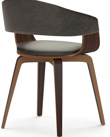 SIMPLIHOME Lowell 17 Inch Mid Century Modern Bentwood Dining Chair in Distressed Brown Vegan Faux Leather, for The Dining Room - LeafyLoom