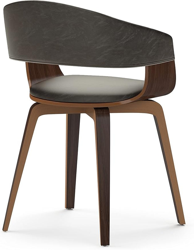 SIMPLIHOME Lowell 17 Inch Mid Century Modern Bentwood Dining Chair in Distressed Brown Vegan Faux Leather, for The Dining Room - LeafyLoom