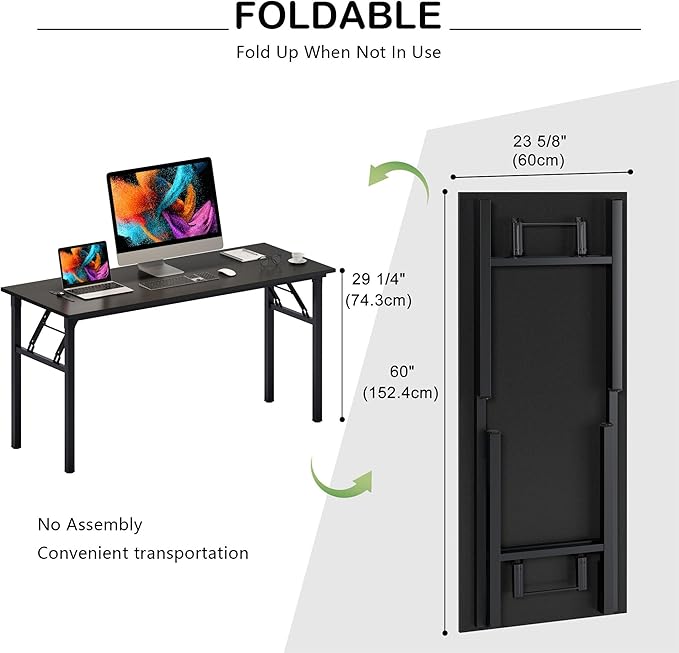 Need Home Office Desk - 60 Inches Large Computer Desk Sturdy Black Table Foldable Desk Gaming Computer Table No Assembly Required AC5CB 60 inch - LeafyLoom