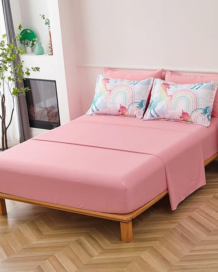 Queen Comforter Set for Girls, 7 Pieces Bed in a Bag, Colorful Unicorn Bedding Comforter Sheet Set, Ultra Soft and Fluffly, Pink & Rainbow Color, Colorful Bed in a Bag for Girls - LeafyLoom