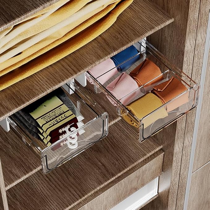 Under Desk Storage Drawer Kit, Clear Under Desk Drawer Mounted Below Large and Medium Size 2 Pcs Combo for Home Bedroom Office Kitchen Organization - LeafyLoom