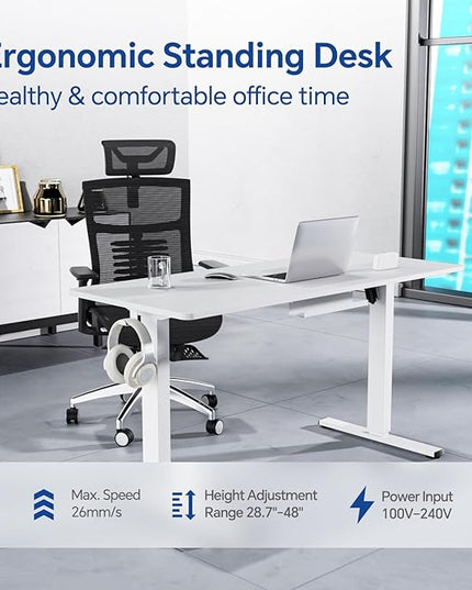 Standing Desk, Height Adjustable Desks with Powerful Motor and Cable Management,electric Sit Stand Desk with Hight Preset Design for Home Office Use 55x24 in White - LeafyLoom