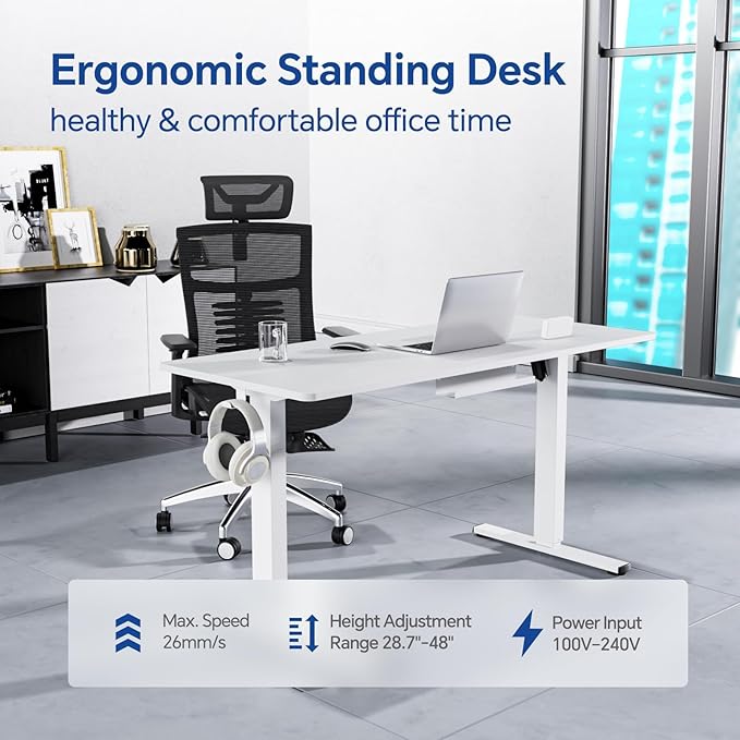 Standing Desk, Height Adjustable Desks with Powerful Motor and Cable Management,electric Sit Stand Desk with Hight Preset Design for Home Office Use 55x24 in White - LeafyLoom
